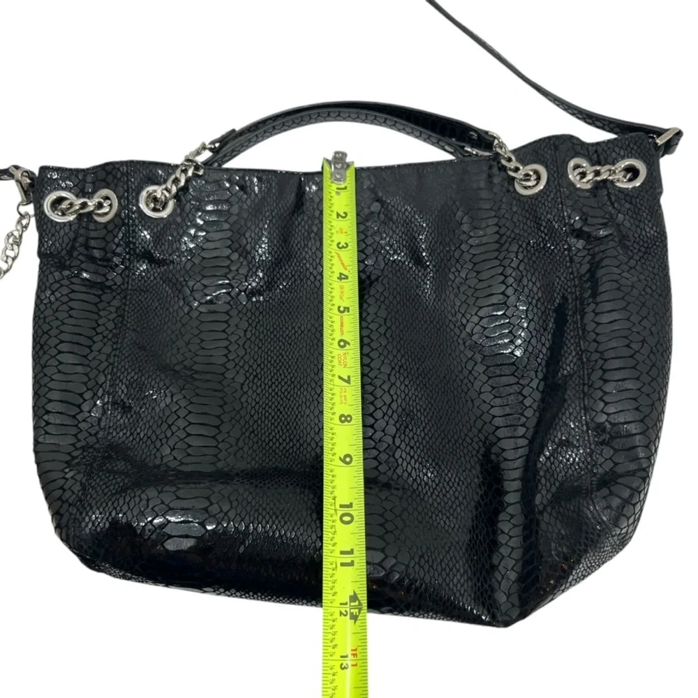 Michael Kors Black Snakeskin Lilly Chain Tote Shoulder Bag